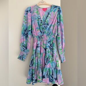 Lilly Pulitzer Tropical Print Smocked Waist Long Sleeve Mini Dress – Size 4